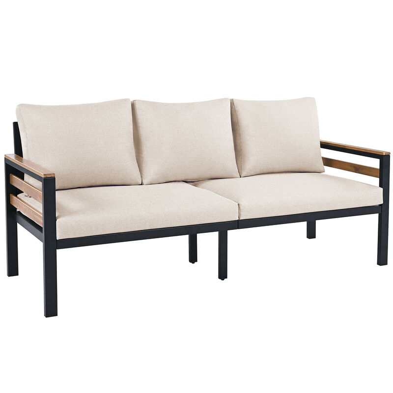 Whisen 4-Piece Outdoor Furniture Sofa Set, Patio Conversation Set with Removable Cushion and Solid Wood Coffee Table image number 8