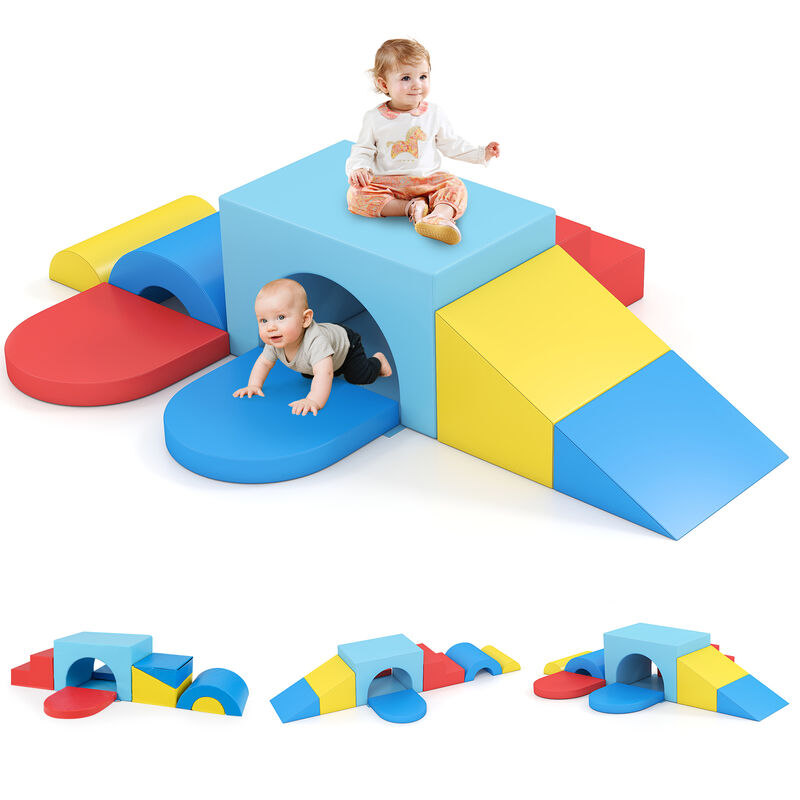 Toddler Soft Play Set, 7-Piece Foam Climbing Blocks with PU Leather image number 0