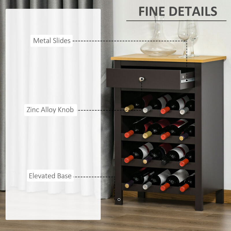 31" Wine Bar Storage Cabinet Organizer w/ 16-Bottle Rack & Drawer, Dark Brown