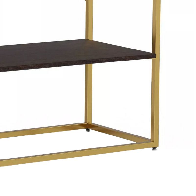 Bran 48 Inch Sofa Console Table, Brown Wood, Gold Steel Base, 2 Drawers-Benzara image number 4