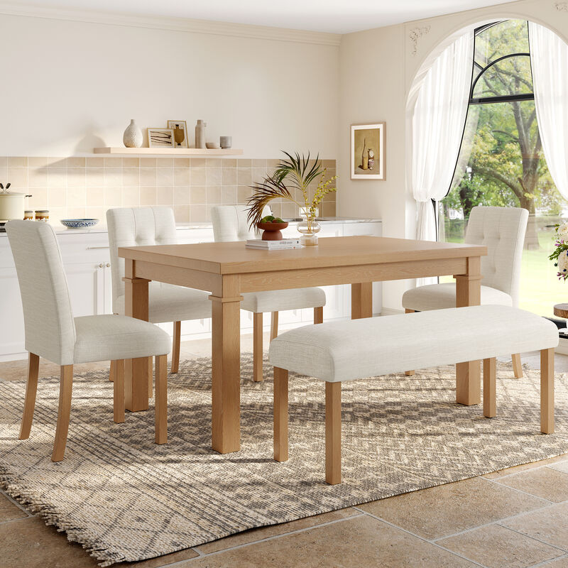 Merax 6-Piece Modern Dining Set, Rectangle Kitchen Table with 4 Upholstered Chairs & Bench