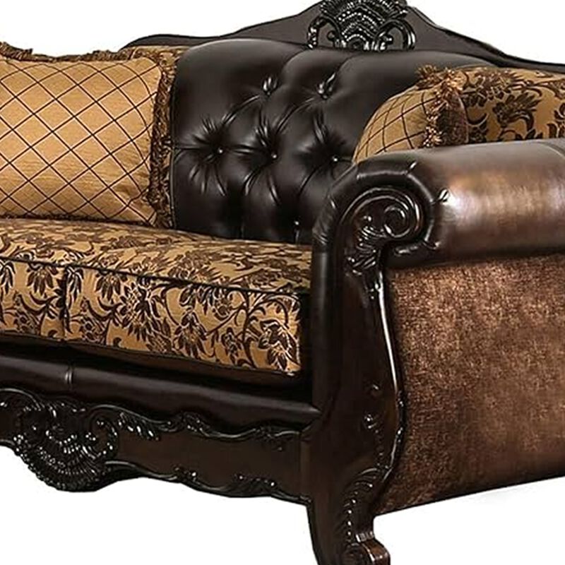 Quo 2pc Sofa Loveseat Set, Tan, Dark Brown Chenille, 4 Accent Pillows  - Benzara image number 3