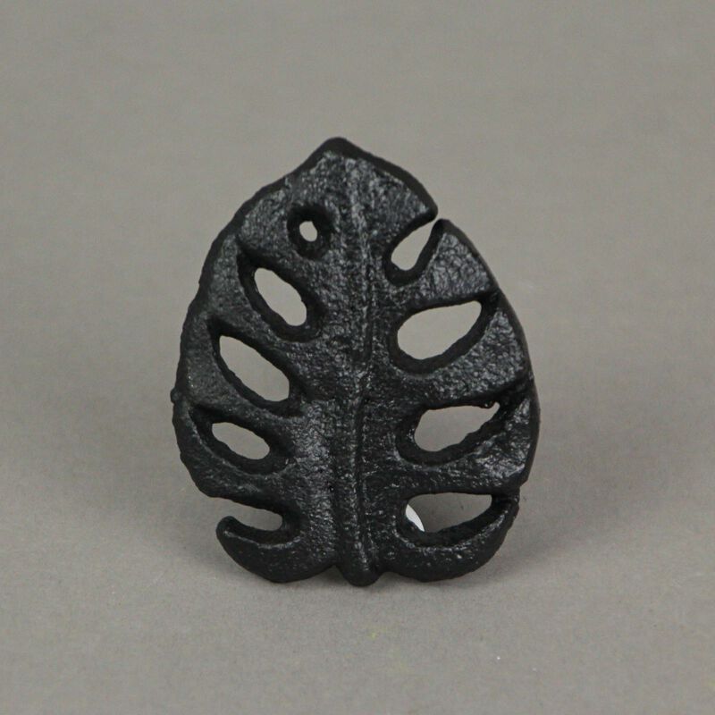 Set of 6 Black Cast Iron Monstera Leaf Drawer Pulls: Decorative Cabinet Knobs Bringing Tropical Elegance to Your Home - Simple Installation - 2 Inches High image number 3