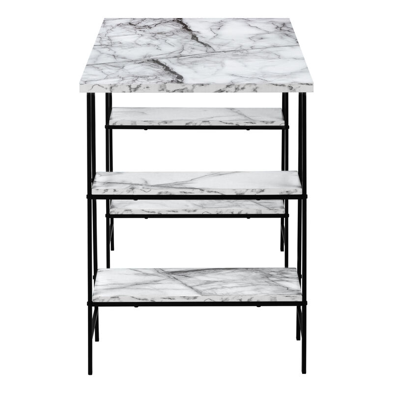 Monarch Specialties I 7527 Computer Desk, Home Office, Laptop, Storage Shelves, 48"L, Work, Metal, Laminate, White Marble Look, Black, Contemporary, Modern