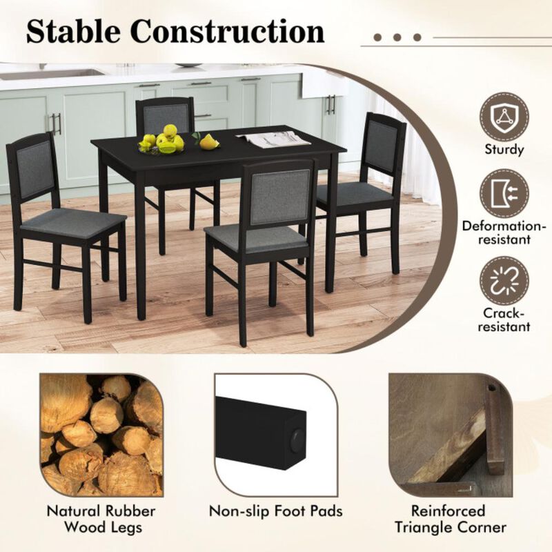 Hivvago 5-Piece Dining Set for 4 with Rubber Wood Legs for Small Dining Room