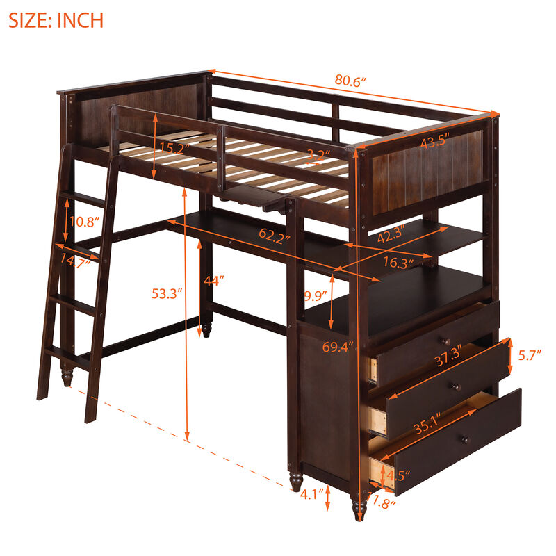 Merax Twin Size Multi-Functional Loft Bed with Desk & Drawers