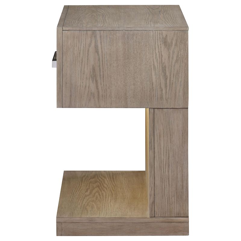 Keno Nightstand, 27 Inch Brown Acacia Wood, Storage Drawer, LED Light - Benzara