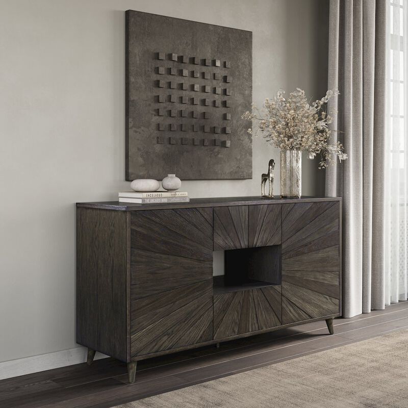 Jofran Reece 60 Mid-Century Modern Starburst TV Stand Console Storage Cabinet