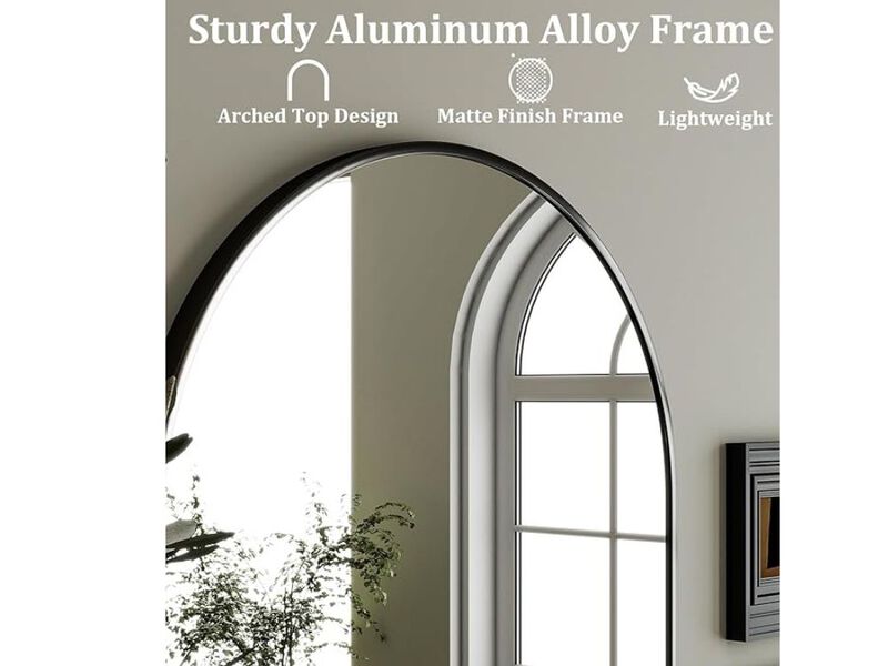 24"x36" Arched Wall Mirror  Black Metal Frame  Vanity & Entryway Decor