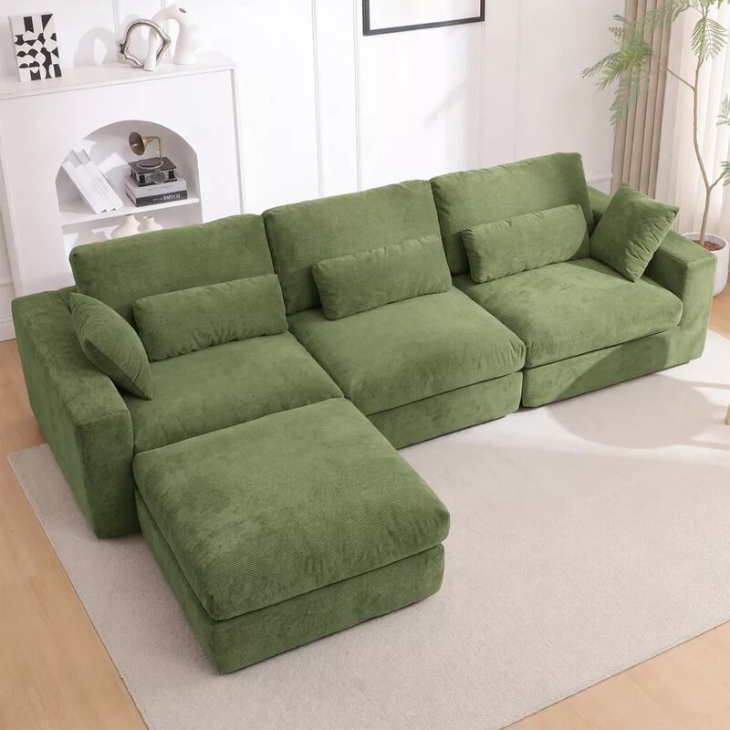 Vipbear 122 Inch L Shaped Chenille Modular Cloud Sectional Sofa with Movable Ottoman, Living Room image number 4