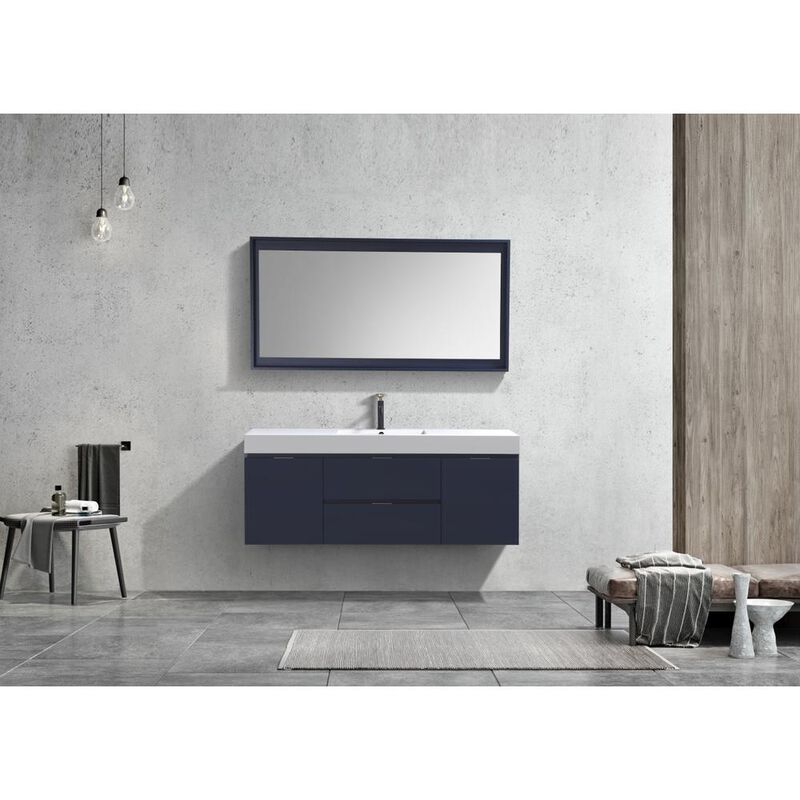 Kubebath Bliss 60 Single Sink Blue  Wall Mount Modern Bathroom Vanity