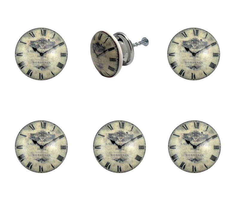 HomeRoots Set of Six Black And White Clock Face Ceramic Drawer Pull Knobs image number 4