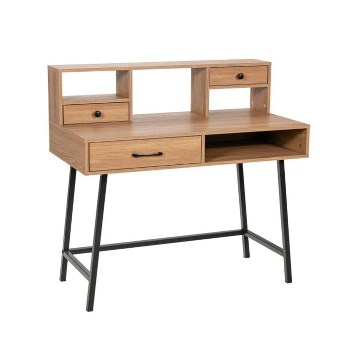 Hivvago 42-Inch Vanity Desk with Tabletop Shelf and 2 Drawers-Natural