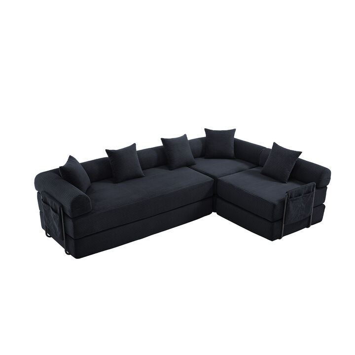 Merax Folding Corduroy Sofa Bed - Multi-Scene Convertible Sofa with Storage Pockets