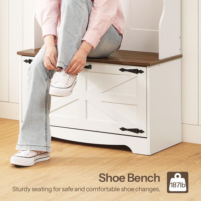 Hall Tree with Coat Rack and Shoe Cabinet, Entryway Unit with Flip Top Drawers image number 4