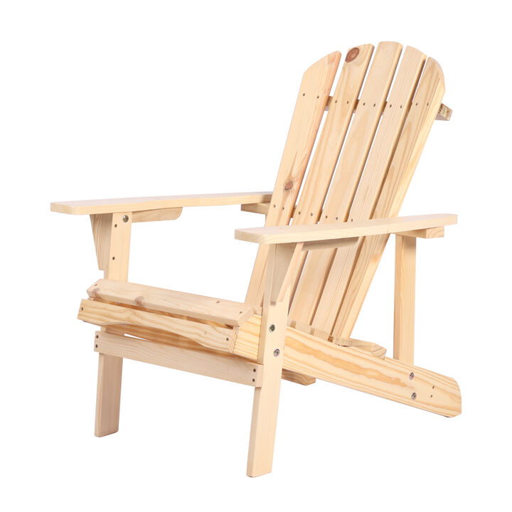 Adirondack Chair Solid Wood Outdoor Patio Furniture for Backyard, Garden, Lawn, Porch - Natural
