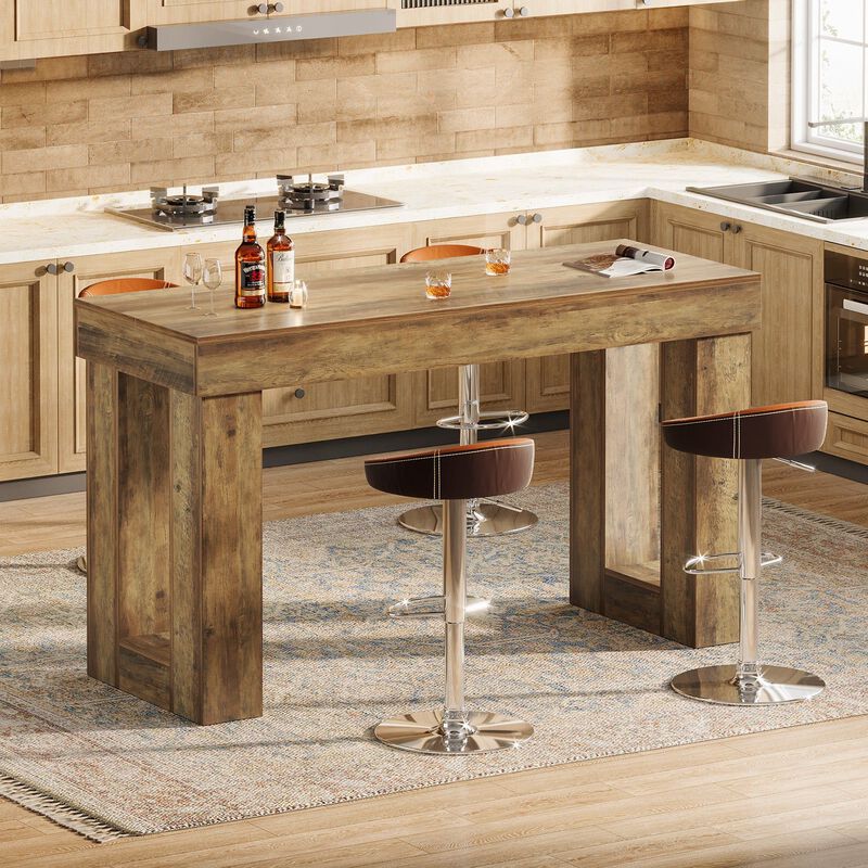Counter Height Bar Table with Rectangular Base for Dining Room Kitchen and Home-Brown image number 4