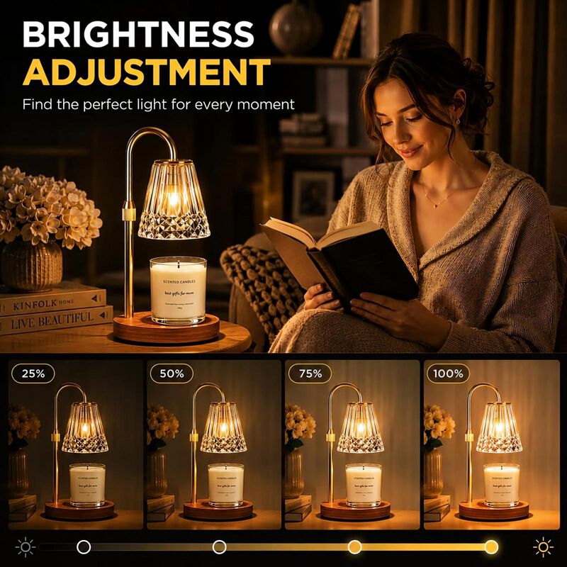 Candle Warmer Lamp with Timer & Dimmer, Adjustable Height for Jar Candles, Wood Base, Home Decor for Home Living Room image number 5