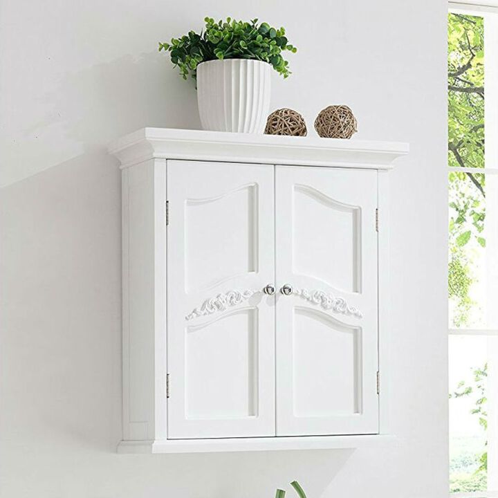 QuikFurn French Classic Style 2 Door Bathroom Wall Cabinet in White