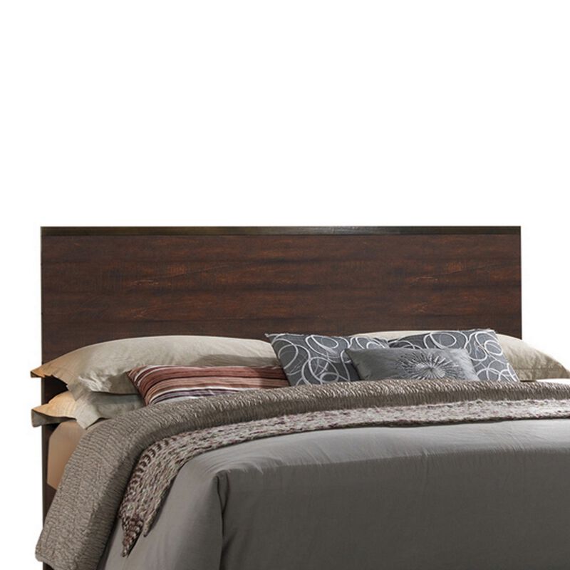 Transitional Queen Size Wooden Bed with Natural Grain Details, Dark Brown-Benzara