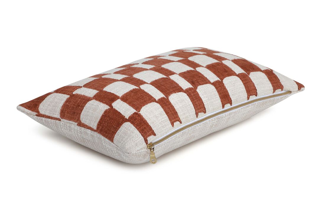 Checkered Block Printed Lumbar Pillow - Cover Only