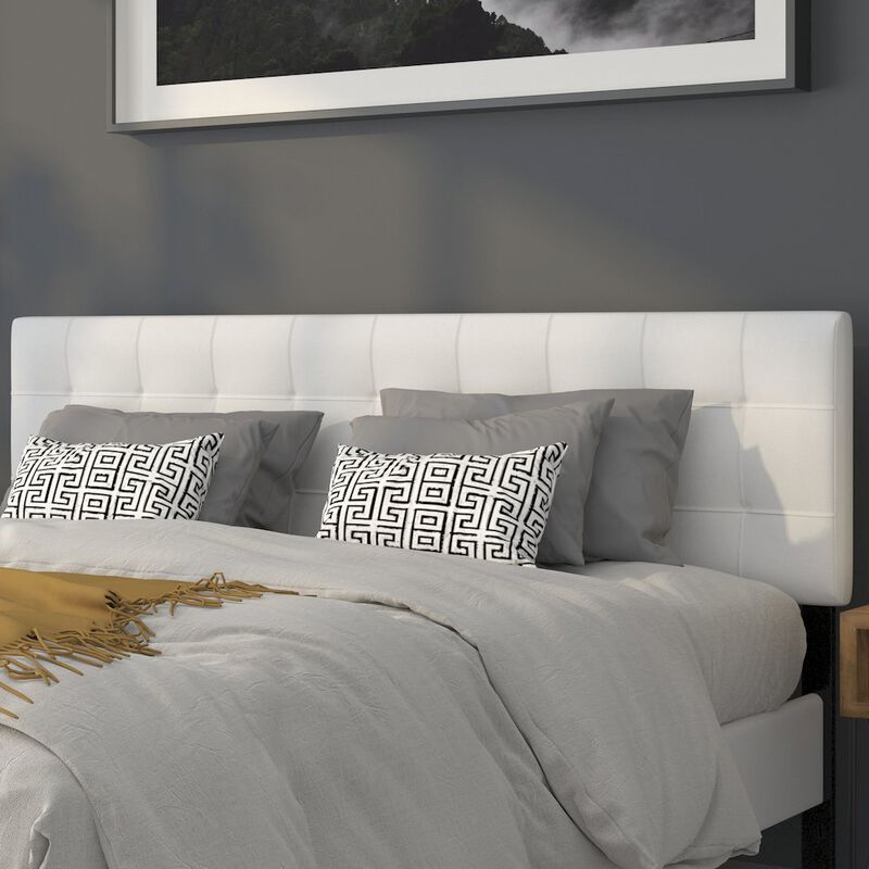 Flash Furniture Tufted Upholstered King Size Headboard in White Fabric image number 7