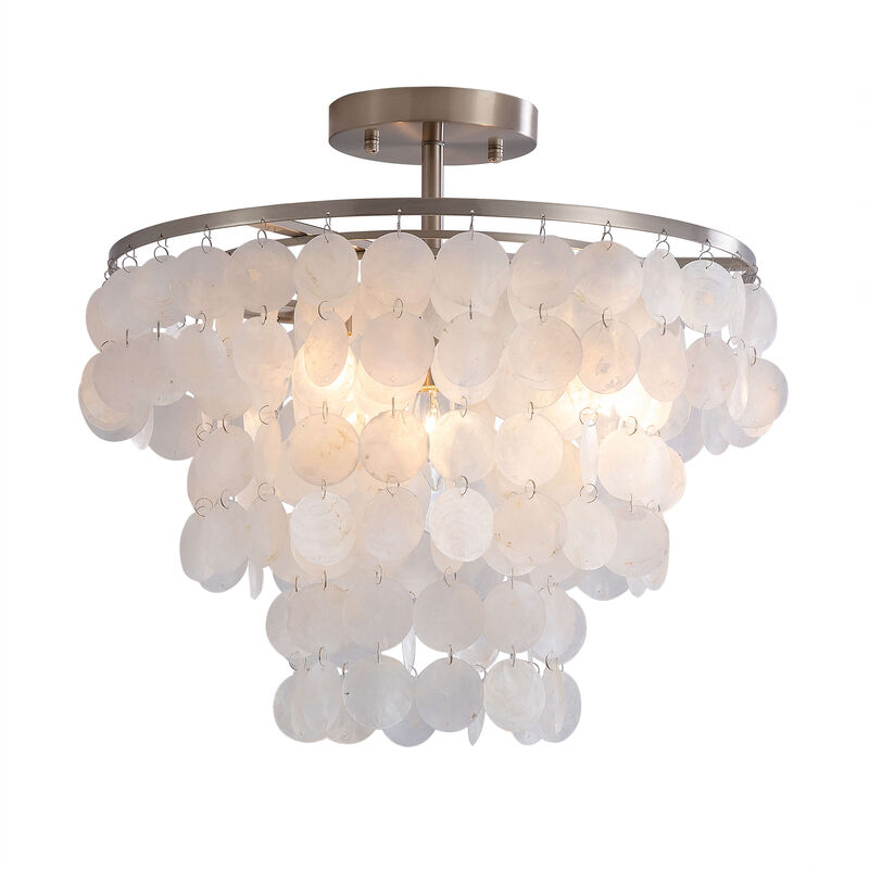 Jojospring Paula 4-Light Tiered Natural White Shell Flush Mount - 18 inches in diameter x 17.5 inches H - Satin Nickel image number 0