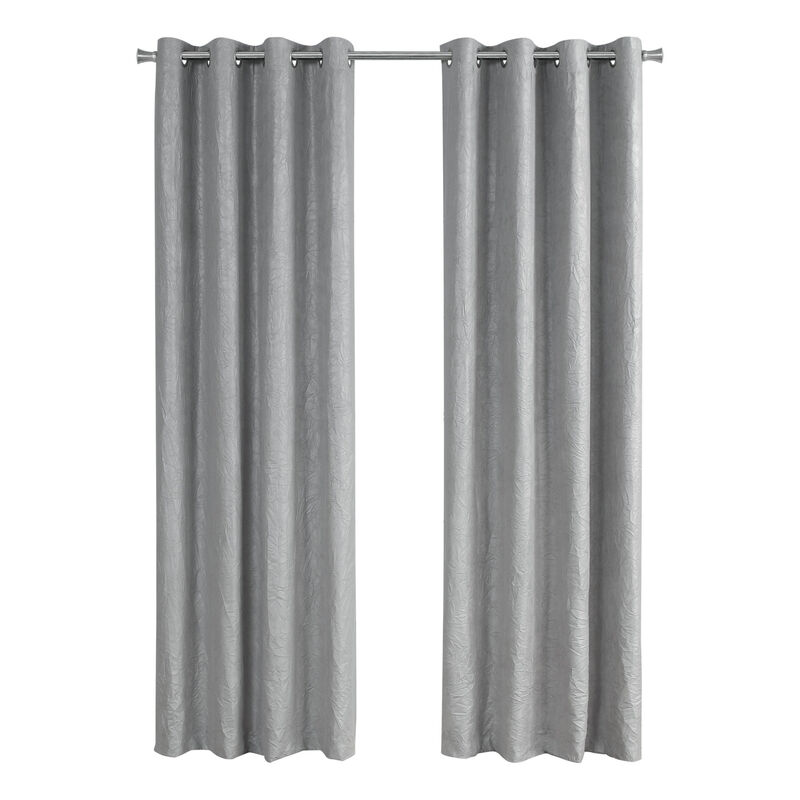 Monarch Specialties Curtain Panel, 2pcs Set, Room Darkening, Grommet, Living Room, Bedroom, Kitchen, Micro Suede, Polyester, Grey, Contemporary, Modern