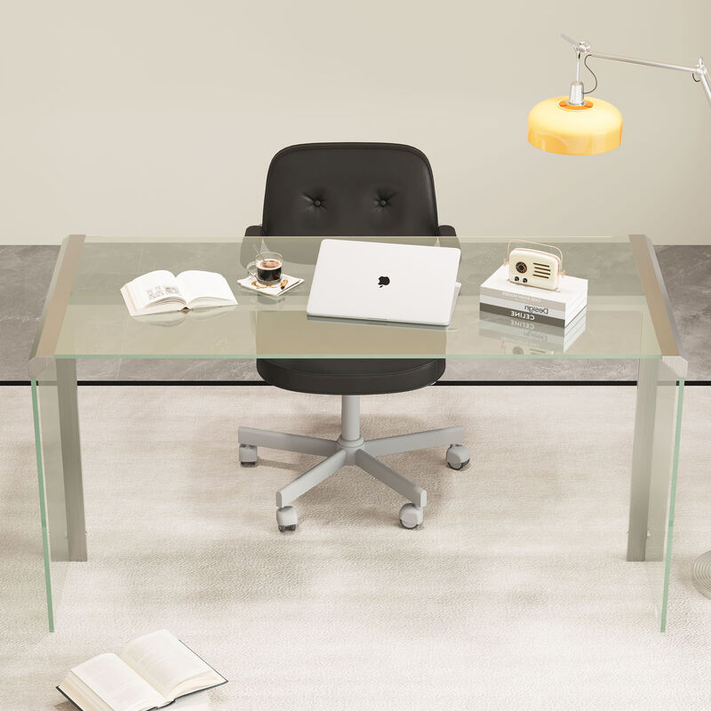 Tempered Clear Glass Writing Desk with Metal Frame for Living Room & Bedroom 71.2" image number 2