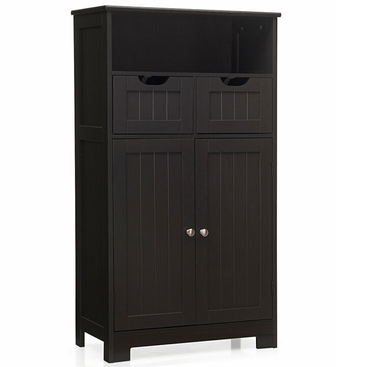Costway Bathroom Floor Cabinet Wooden Storage Organizer w/Drawer Doors Espresso