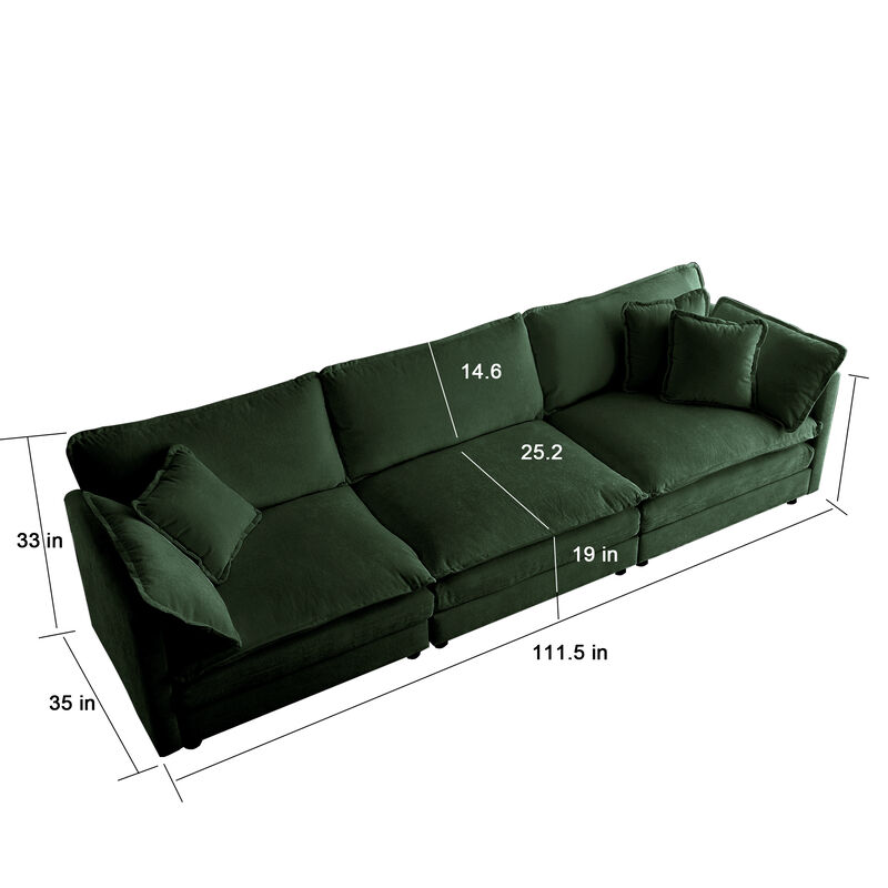 Modern 3-Piece Extra Deep Sectional Sofa Set, Green Chenille Oversized Couch with 3-Seat, Loveseat & Single Chair