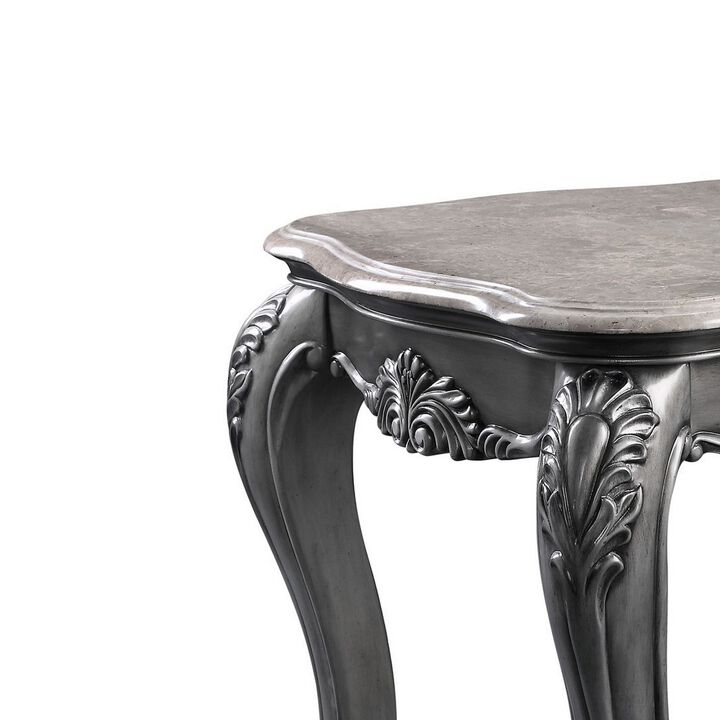 End Table with Marble Top and Queen Anne Legs, Gray-Benzara