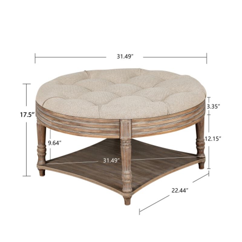 Plozup Large Round Tufted Linen Upholstered Ottoman Coffee Table image number 9