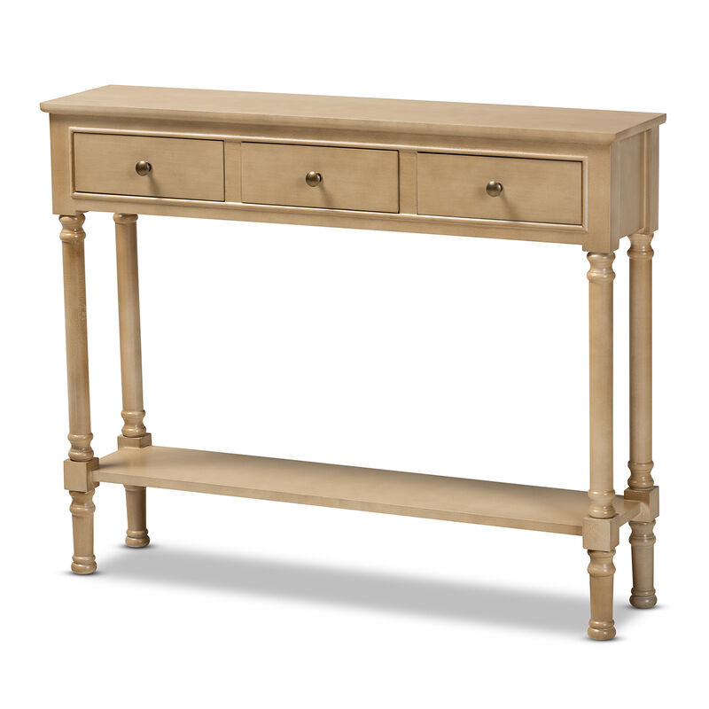 Baxton Studio Calvin Farmhouse Oak Finished Wood 3 Drawer Entryway Console Table