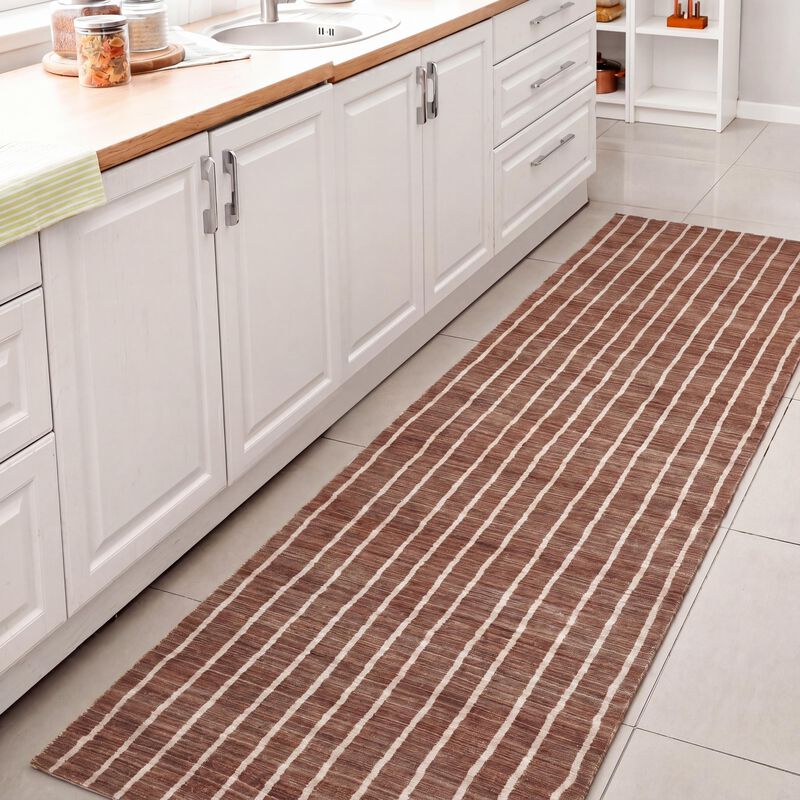 Orton Distressed Ticking Stripe Non-Slip Machine-Washable Area Rug image number 3