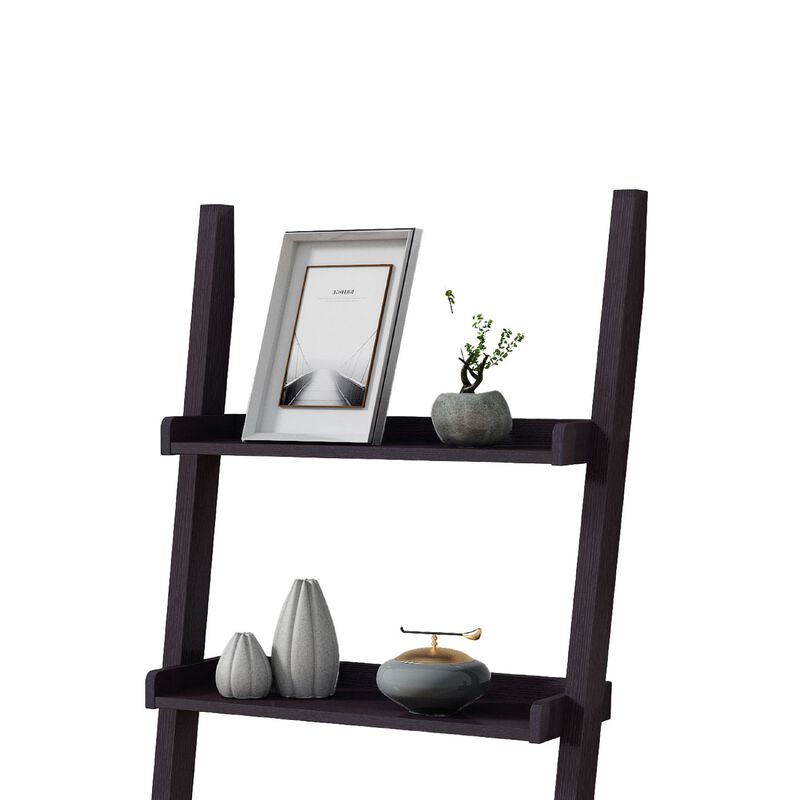 Accent Ladder Bookcase with 5 Shelves, 72 Inch, Red Cocoa Brown - Benzara