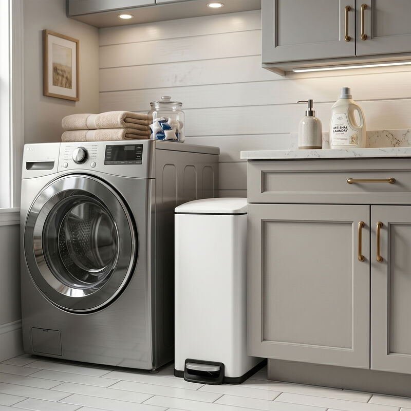 Innovaze 11.9 Gal./ 45 Liter  Slim Stainless-Steel-Made Matt White Step-on kitchen Trash Can image number 3
