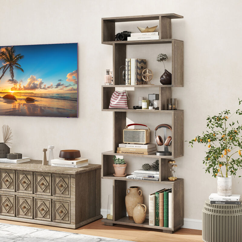 Geometric 6 Tier Bookshelf with 2 Anti Tipping Kits for Home Office Organization image number 1