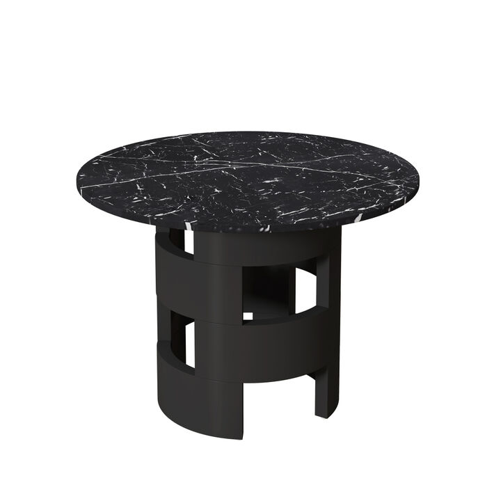 42.12" Modern Round Dining Table with Printed Black Marble Tabletop for Dining Room, Kitchen, Living Room