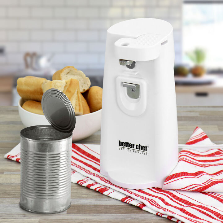 Better Chef Deluxe Electric Can Opener with Built in Knife Sharpener and Bottle Opener in White
