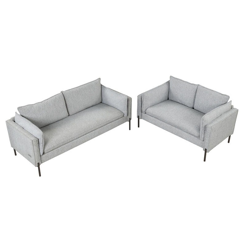 2 Piece Sofa Sets Modern Linen Fabric Upholstered Loveseat and 3 Seat Couch Set Furniture for Different Spaces, Living Room