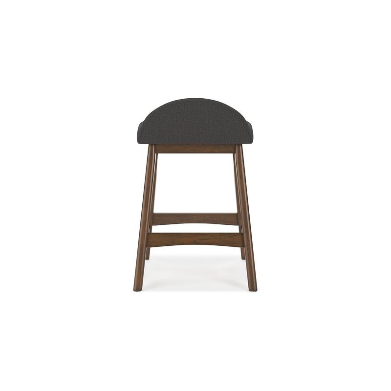 Jeyn Counter Stool with Footrest Set of 2, Brown Wood, Charcoal Gray - Benzara