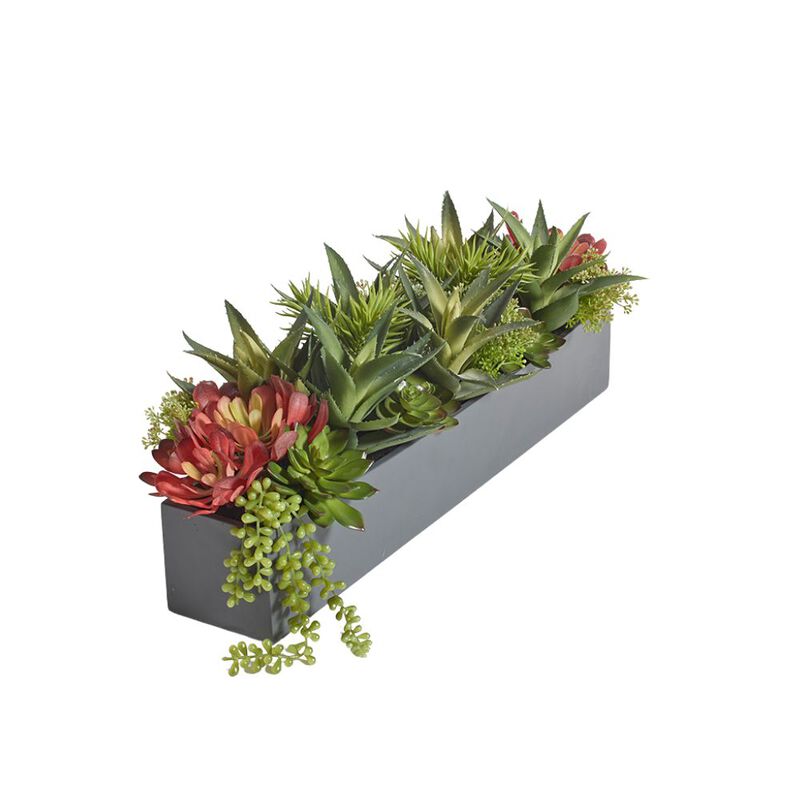 Rectangular Artificial Succulent Arrangement, Gray Planter image number 0