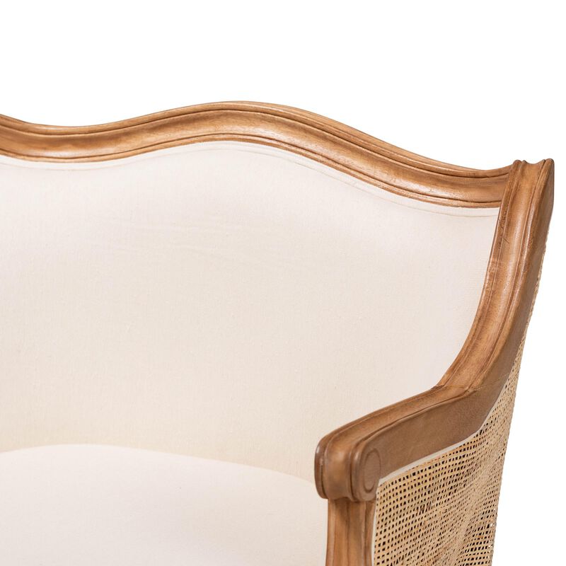 Baxton Studio Sylvestra Traditional French Beige Fabric and Honey Oak Finished Wood Low Seat Accent Chair