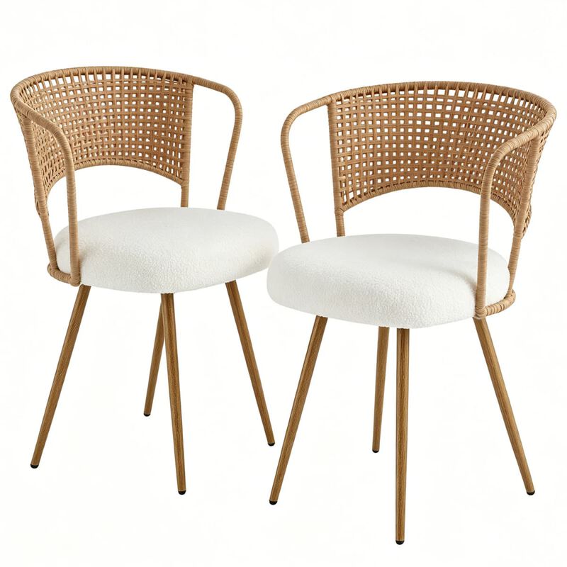 2 Pack Cane Back Dining Chairs PE Rattan Wingback Chair with Metal Legs Upholstered Cushion Kitchen Dining Chair Set image number 0