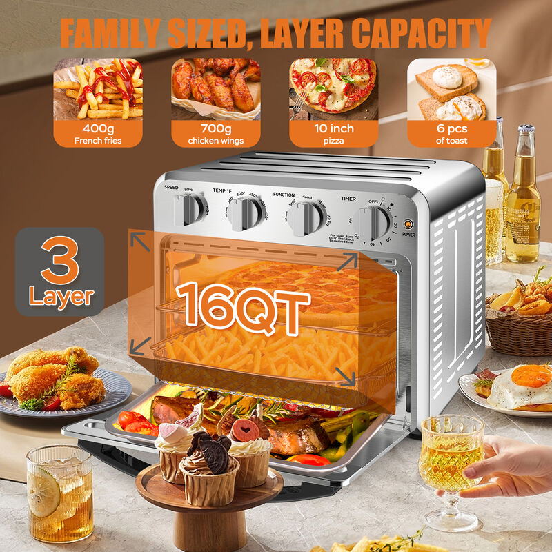 16 QT Air Fryer Toaster Oven Combo, 4 Slice Toaster Convection Oven Warm, Broil, Toast, Bake, Oil-Free image number 4