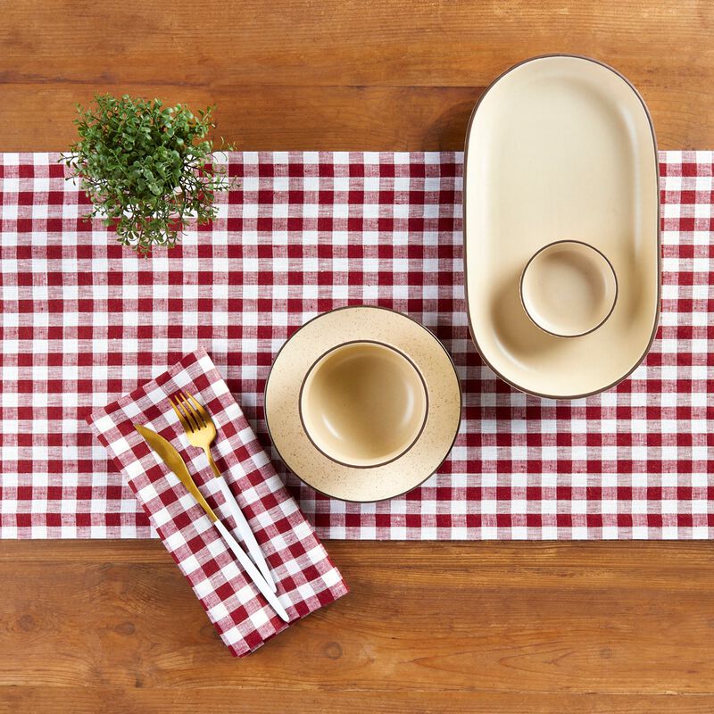 Solino Home 100% Pure Linen Table Runner - Gingham Check