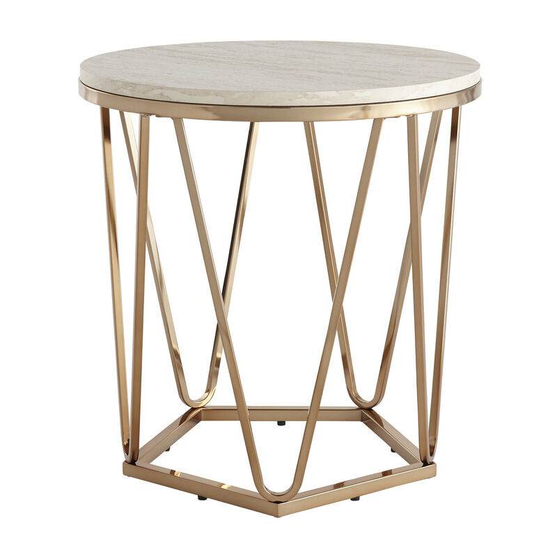 Hivvago 23 Inch  Champagne Manufactured Wood And Iron Round End Table
