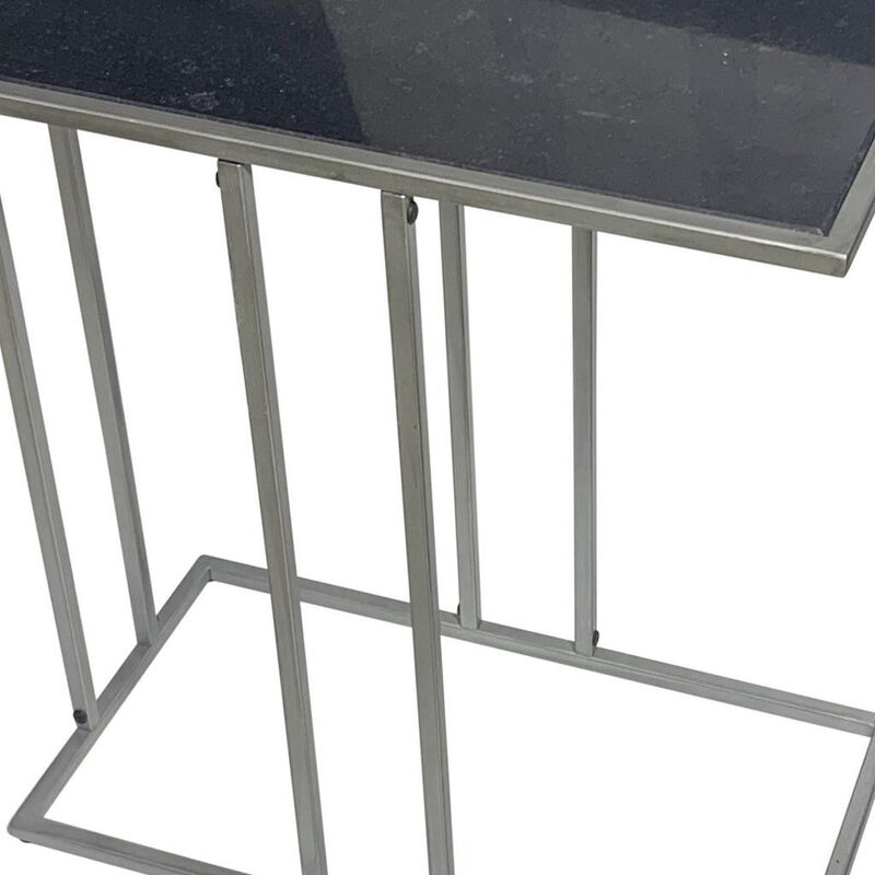 HomeRoots 26" Black and Gunmetal Marble and Iron Frame End Table image number 3