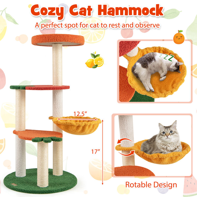 Colorful Cat Tree Activity Center with Fruits-Inspired Platforms